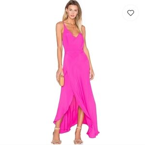 Two Arrows Revolve West Wrap Maxi High Low Dress in Fuchsia Pink, size S